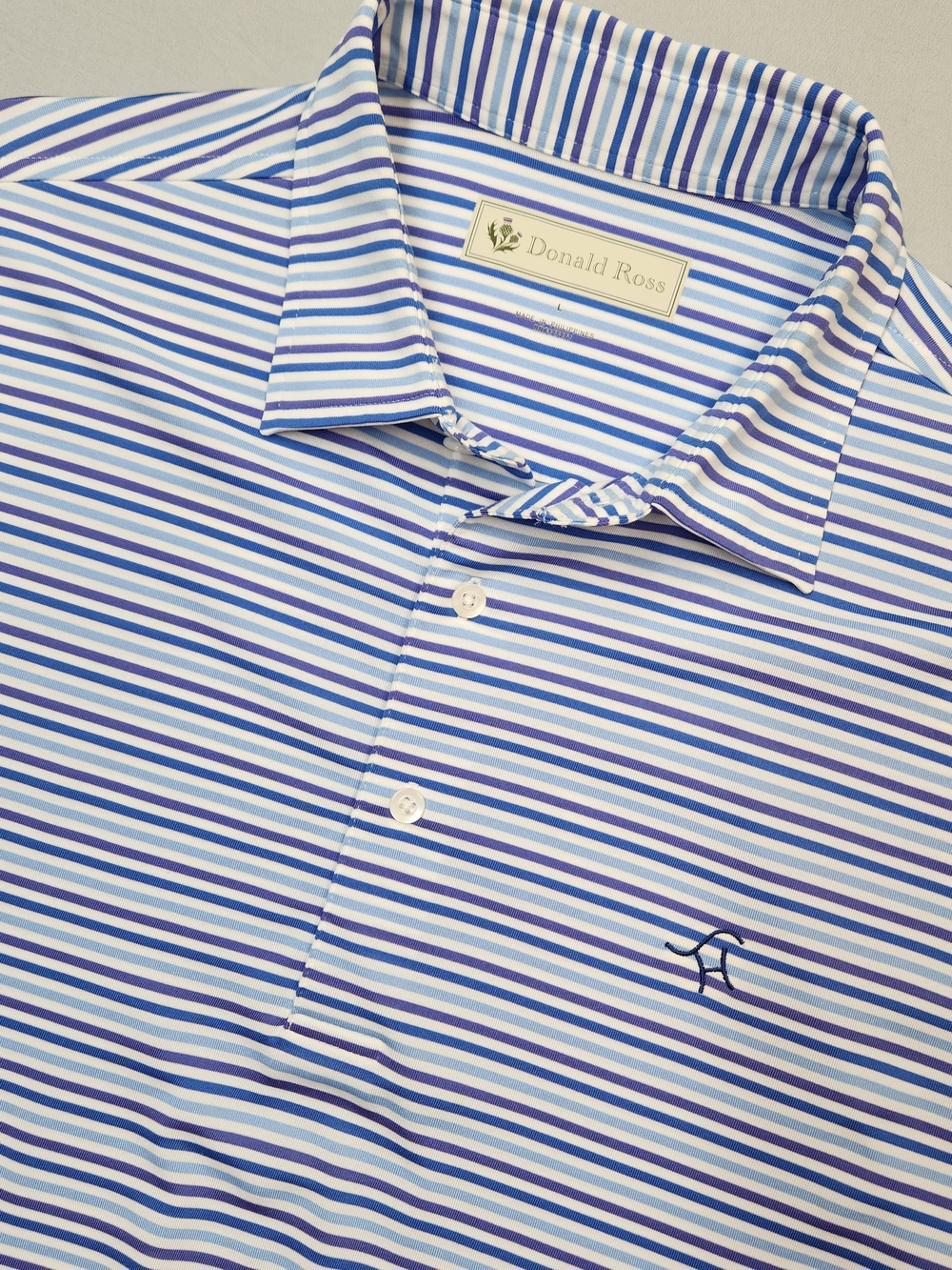 Donald Ross Golf Polo Shirt Mens L Blue Purple Striped Performance Tech Toronto